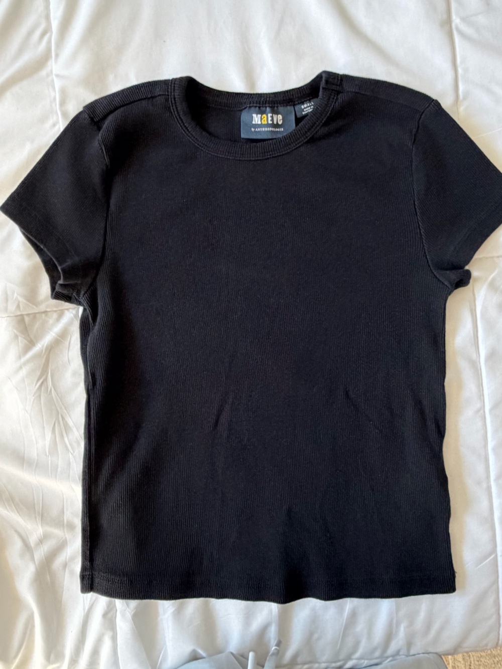 Maeve Black Short-Sleeve Ribbed Baby Tee